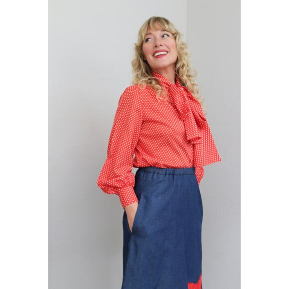 1980's Vintage Flo-Ree's Denim & Bow Skirt ~ Women's XXS XS SM 23" to 27" Waist - Picture 7 of 10